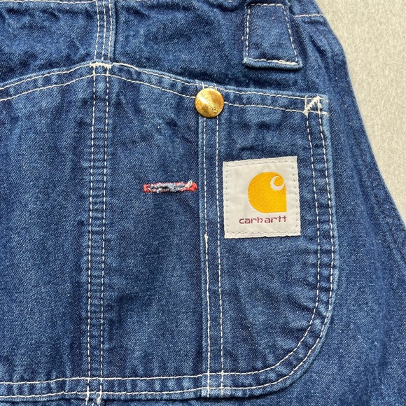 Carhartt Denim Bib Overalls Blue 36x28 Rig Resources Patch Vintage 90s Workwear - Picture 2 of 5